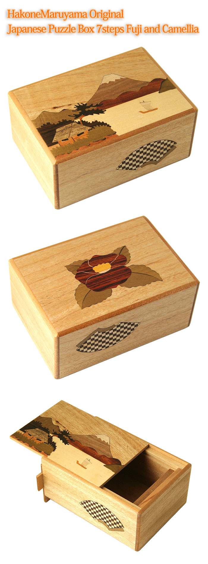 Japanese Puzzle Box 7steps Fuji and Camellia
