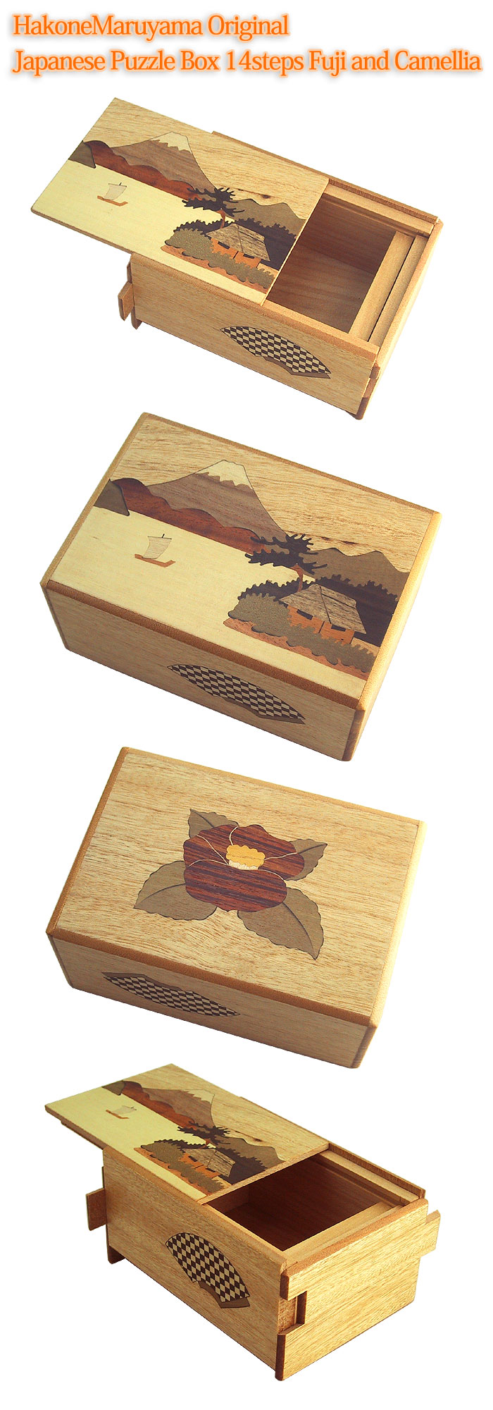 Japanese Puzzle Box 14steps Fuji and Camellia