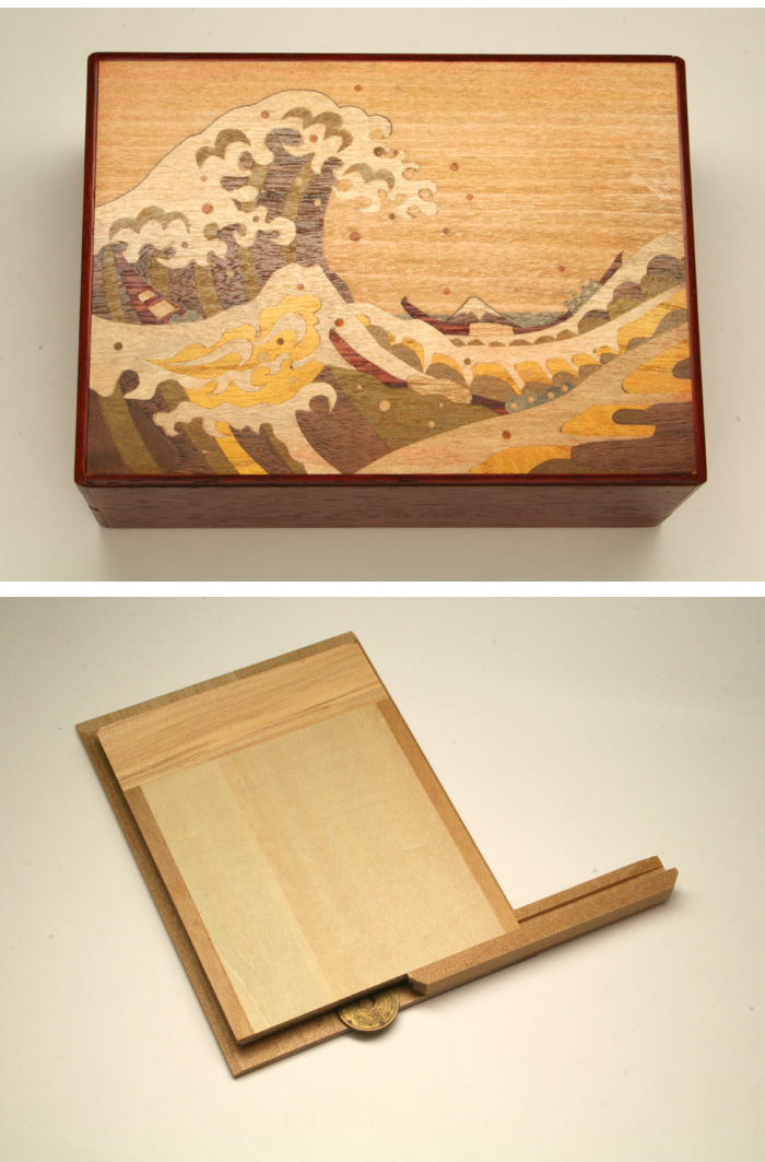 Japanese puzzle box 21+1steps Kanagawa oki (red)