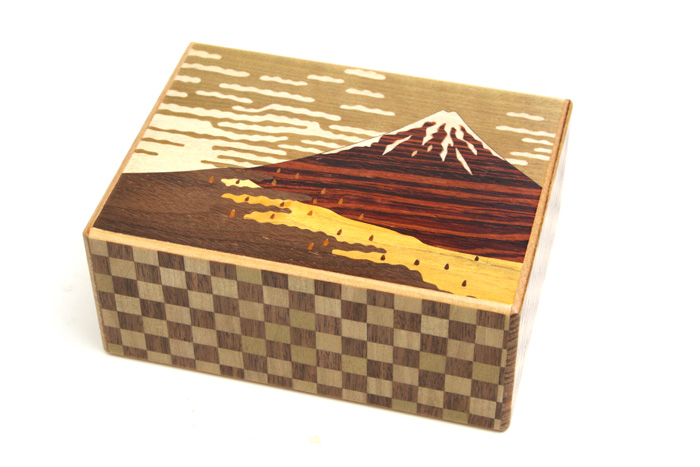Japanese puzzle box 21+1steps 5.5sun Akafuji and Hydrangea
