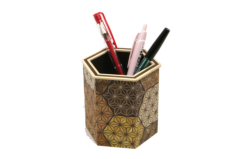 Yosegi pencil Holder Hexagon Kikkou – Japanese puzzle box – Hakone